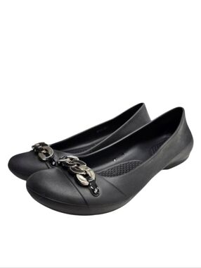 Crocs Gianna Link Ballet Flats Womens 8 Black Silver Round Toe Slip On Office